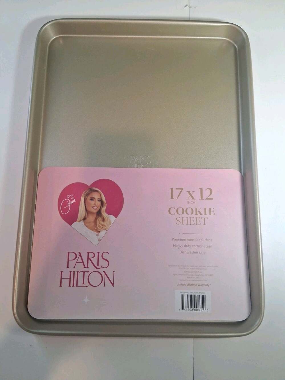 Paris Hilton Nonstick Carbon Steel Cookie Sheet 17x12 Two Tone Pink Champagne...